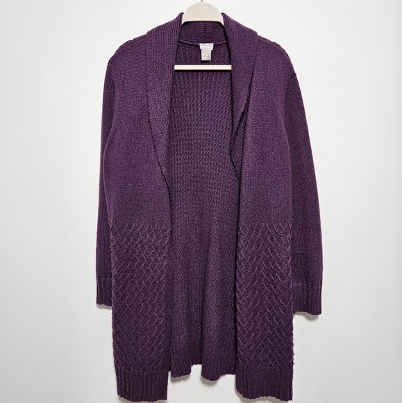 Chico's Cable Knit Womens Sweater Cardigan Duster Warm Cozy Cotton Bl. Purple L - Picture 3 of 11